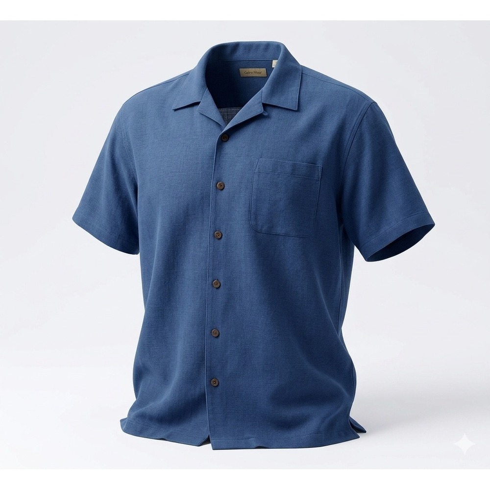 Paradise Collection Men's Blue 100% Silk Button Up Camp Shirt. Size XXL